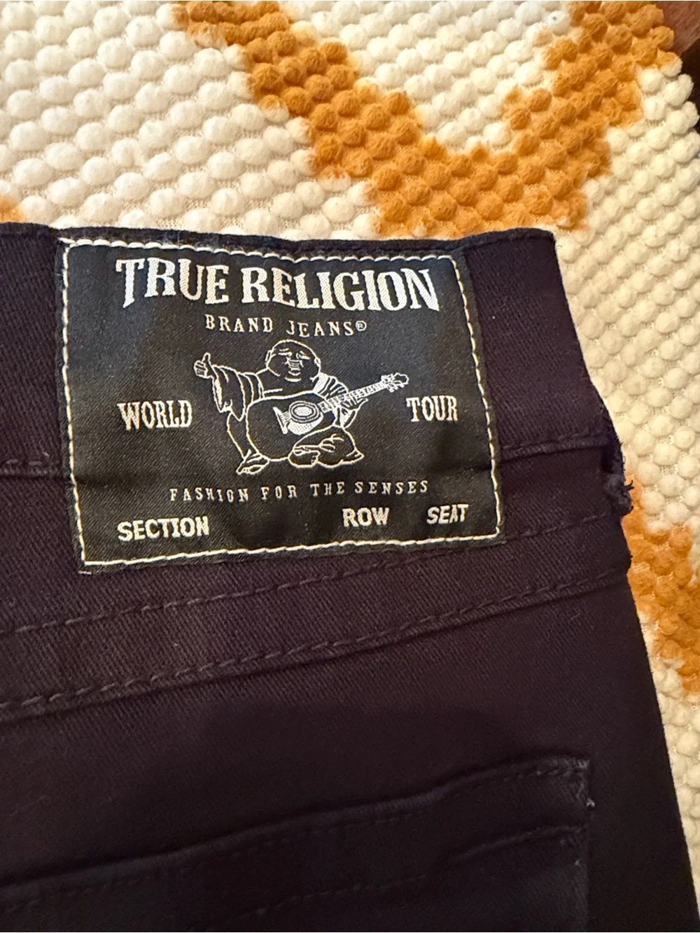 True Religion Black Relaxed Straight Jeans with Signature Pockets